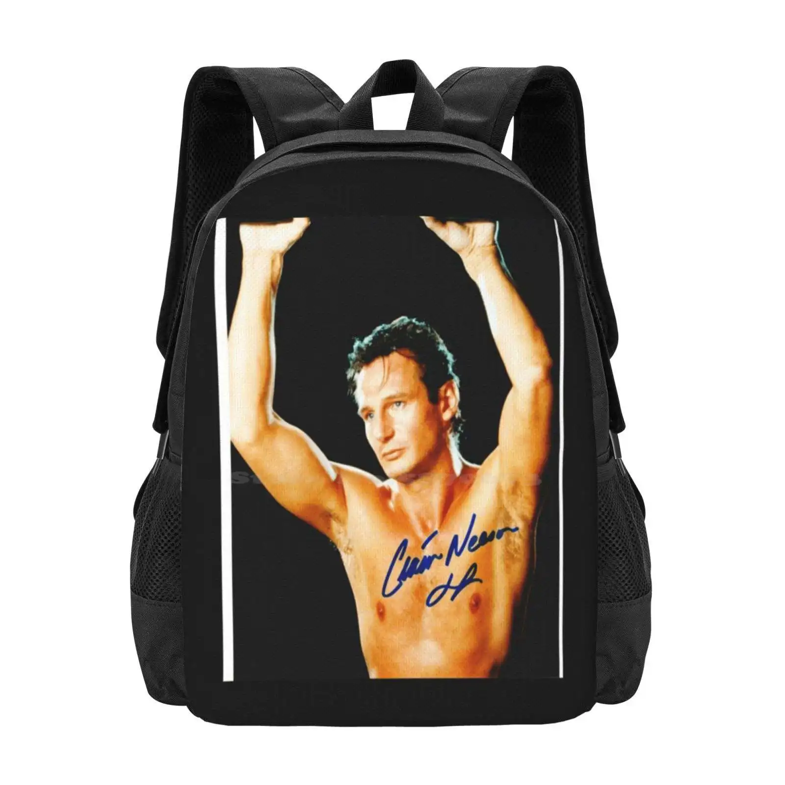 Liam Neeson Signed Classic Pattern Design Bag Student's Backpack Comics Comics Super Hero Super Letters Letter Name Super Man