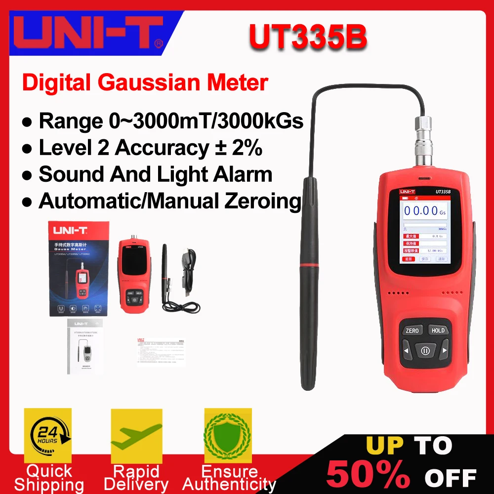 UNI-T UT335B Magnet Gauss Meter Handheld Digital Tesla Meter Magnetic Flux Meter Surface Magnetic Field Test 2% Accuracy