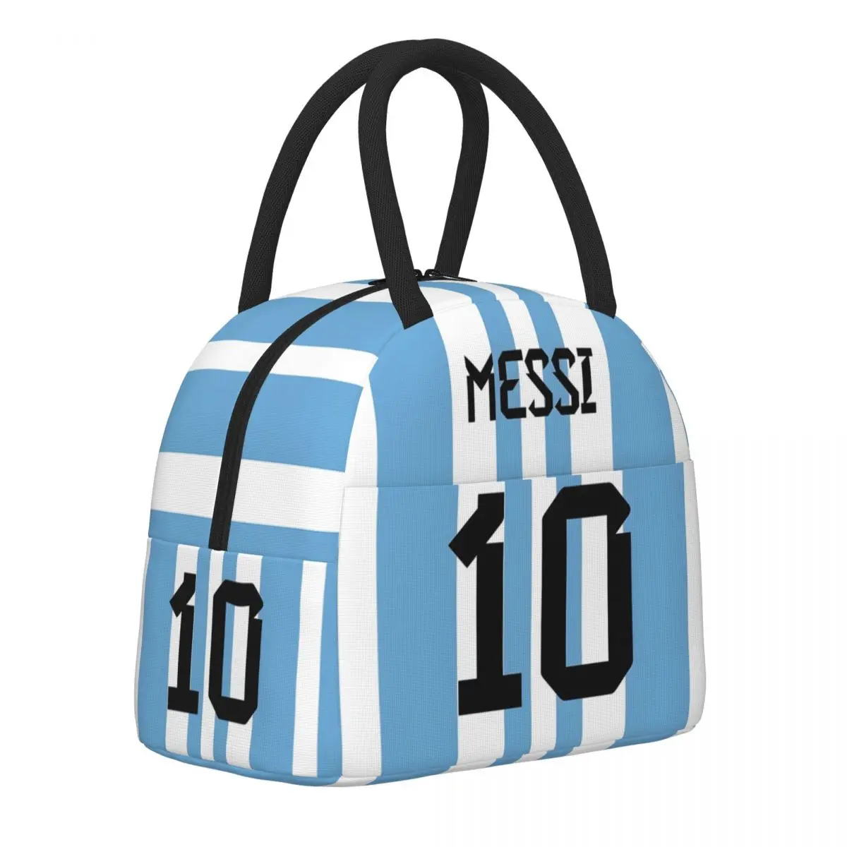 Bolsa de almuerzo portátil Football Star Messi Num 10, caja térmica para alimentos, lonchera duradera con correa para el hombro, bolsa de Picnic para oficina