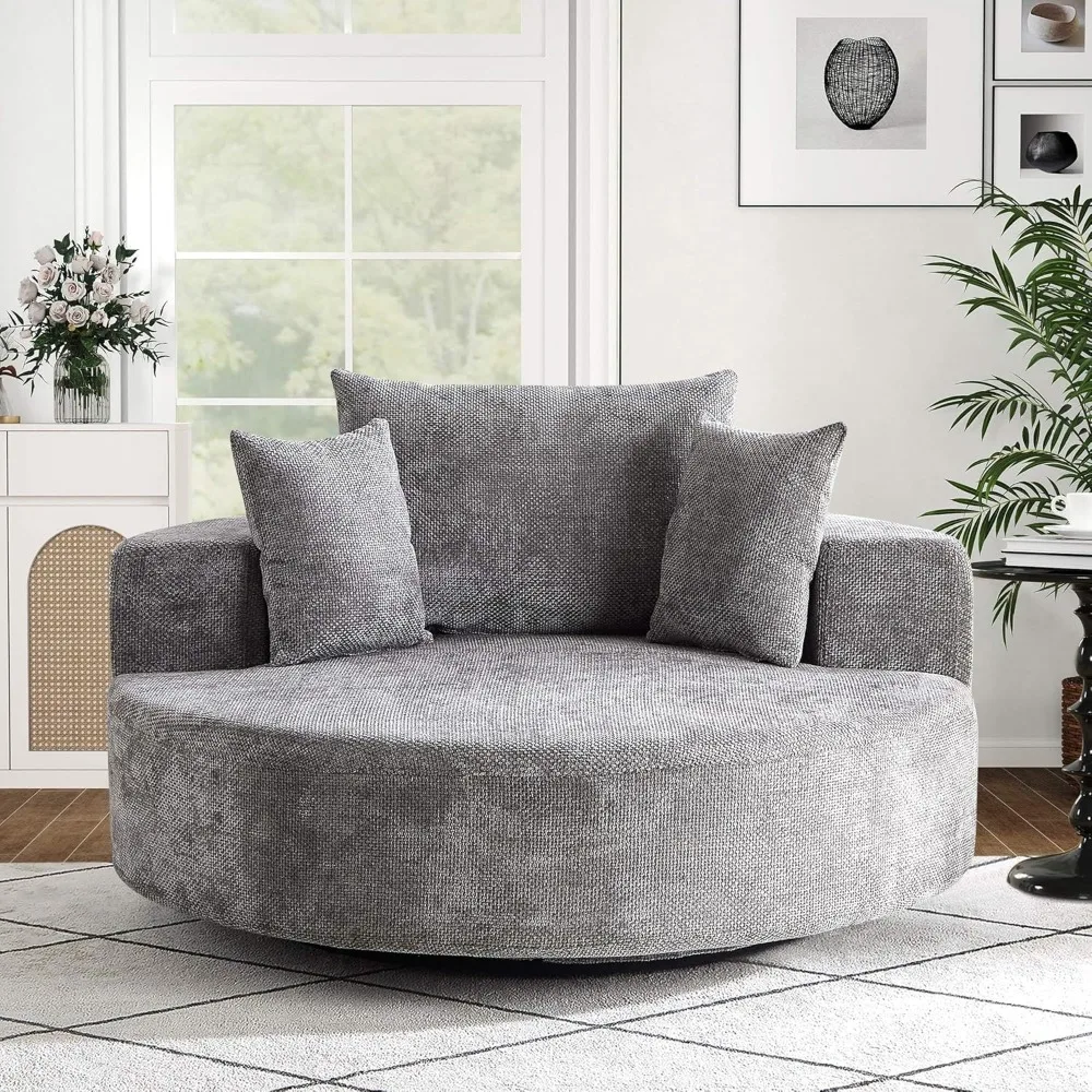 Silla decorativa giratoria de gran tamaño de 55 pulgadas de ancho, sillas de barril grandes, silla giratoria redonda tapizada, sillón de sofá individual de chenilla