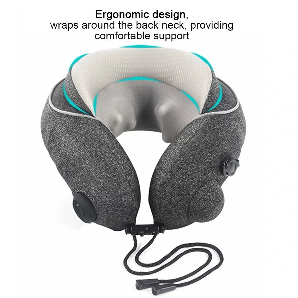 Travel Neck Pillow/Electric Cervical and Neck Massager Kneading Neck Support Inflation Pillow Cervical Neck Massager For Neck