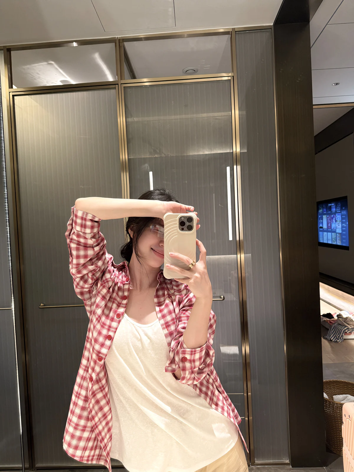 

MOMENTHOME Women's Loose Fit Long Sve irt Pure Cotton Breathable Red Plaid Casual irt Autumn Season Commute Sle