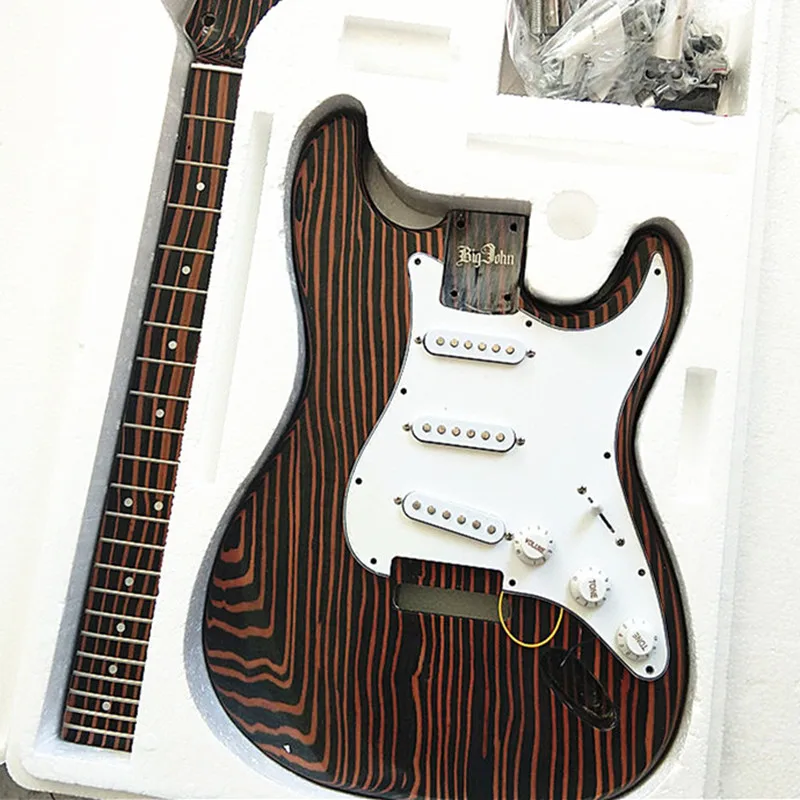 

Unfinished Single Wave Electric Guitar with Zebra Wood Body and Neck, DIY Guitar Kits, BJ129
