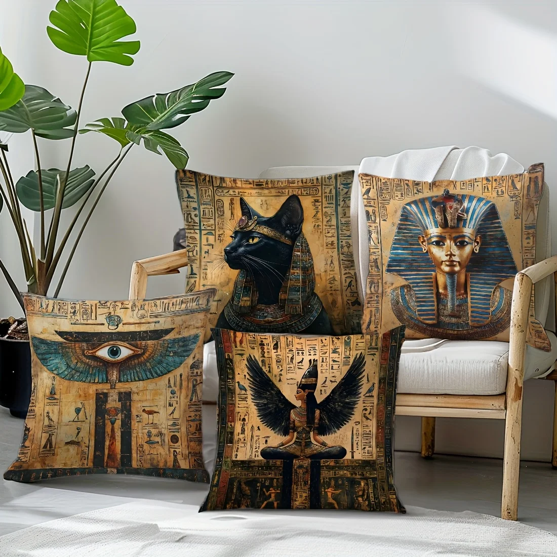 VIKAMA Ancient Egyptian Totem Pillow Cover Living Room Sofa Bedroom Decor Exotic Style Anti-Mite Machine Washable Lint-Free