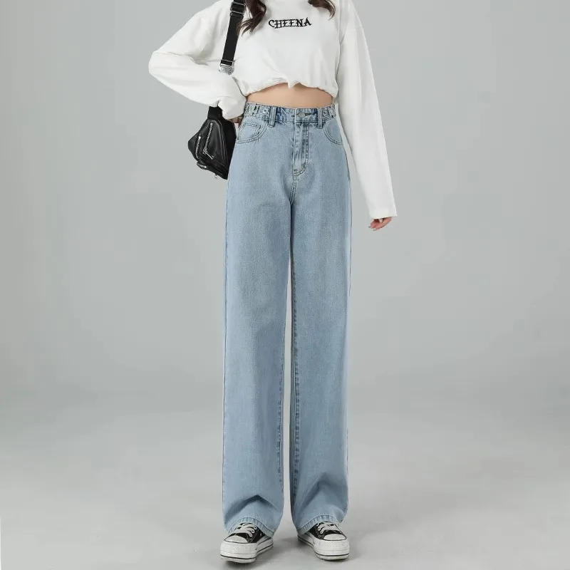 

Широкие джинсы для женщин, прямые, свободного кроя, с высокой талией, новая модель 2025 года, для невысоких, стройнящие, в пол.