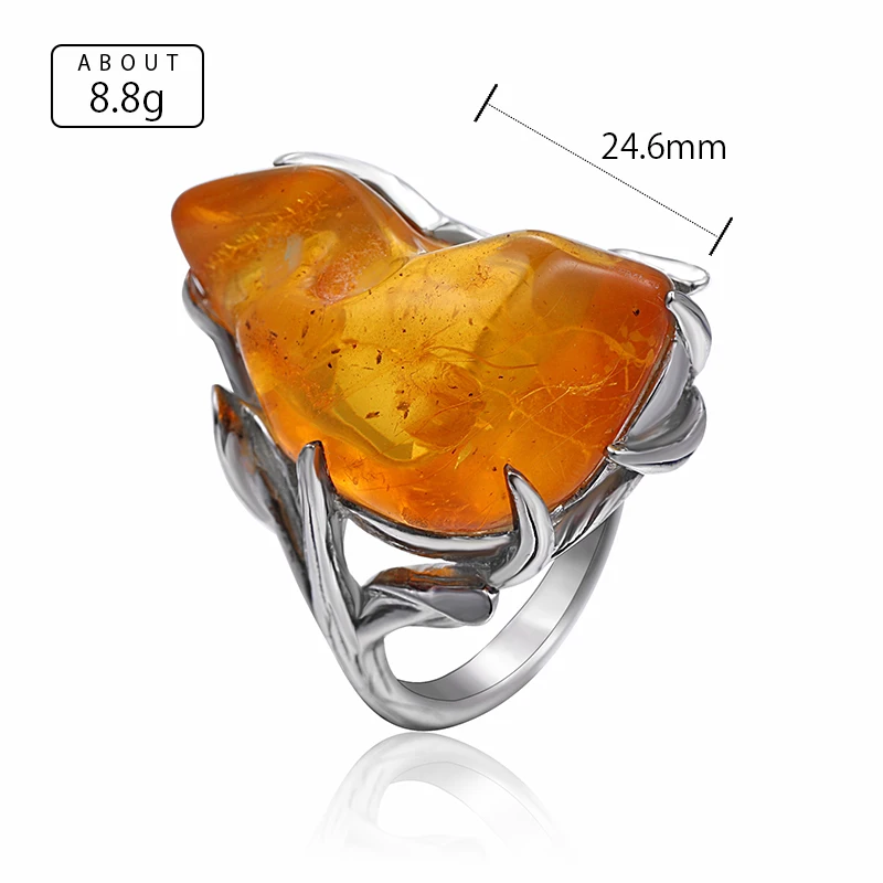 XYOP 2025 Natural Amber Insect Ring with Irregular 925 Sterling Silver Luxurious Texture for Special Moments