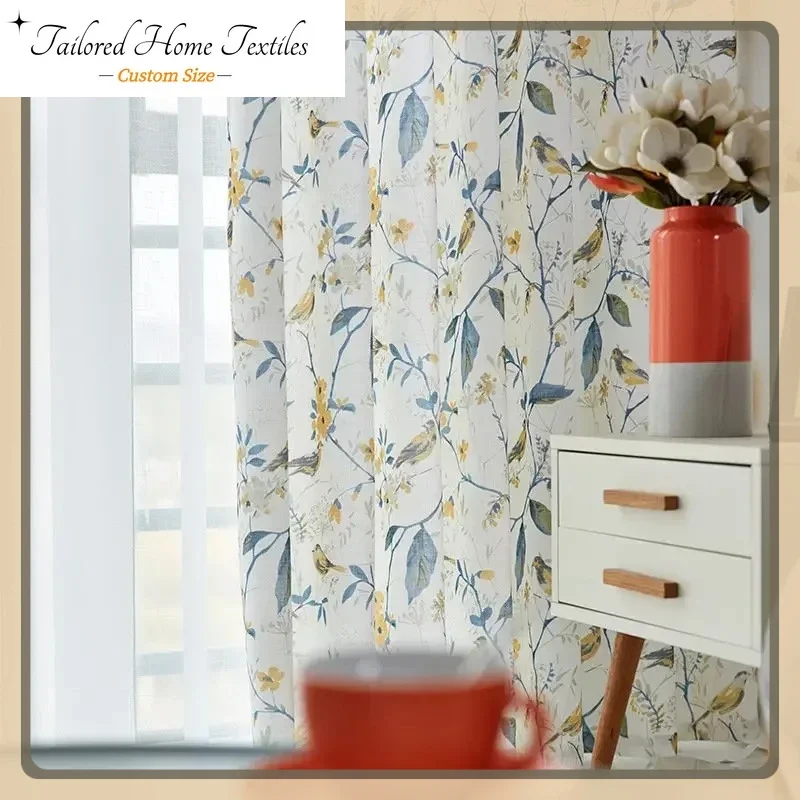 Curtains for Living Dining Room Bedroom American Pastoral Country Crushed Flowers Thickened Fine Linen Printing Shade Blackout
