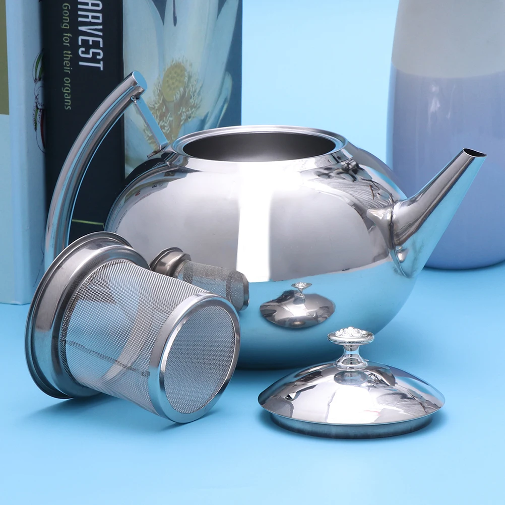 

Thicken Tea Pot 304 Stainless Steel Coffee Kettle With Filter Easy Grip Glossy 1.5L Home Kitchen Decor