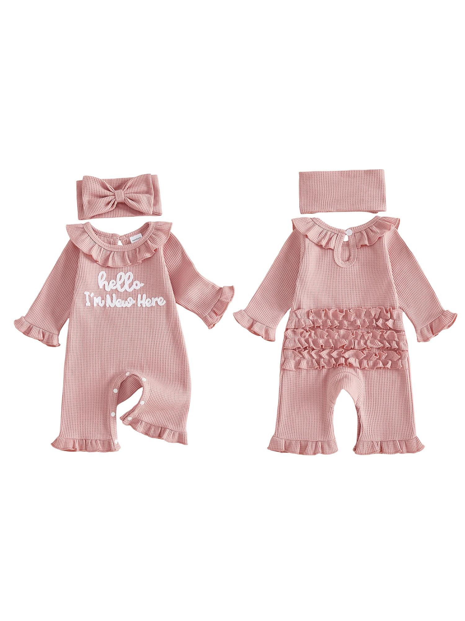 Waffle Knit Long Girl Outfit Waffle Bow Headband Pcs Infant Infant Girl Romper 2 Pcs High Quality 2 Pcs Infant