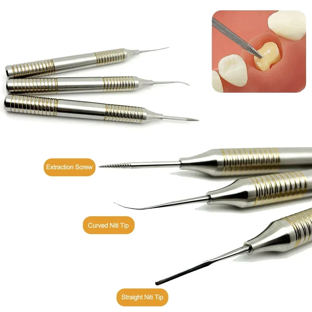 

3Pcs Dental Tooth Extraction Titanium Tip Tooth Extraction Screw Elevator Flexible Dental Instrument Tools