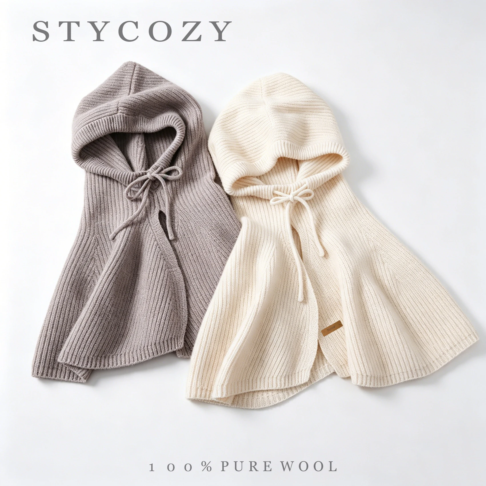 100% Wool Solid Color Ruffle Cape Knit Pullover Hat Women'S Autumn And Winter Warm Outdoor Casual Windproof Ear Protection Hat