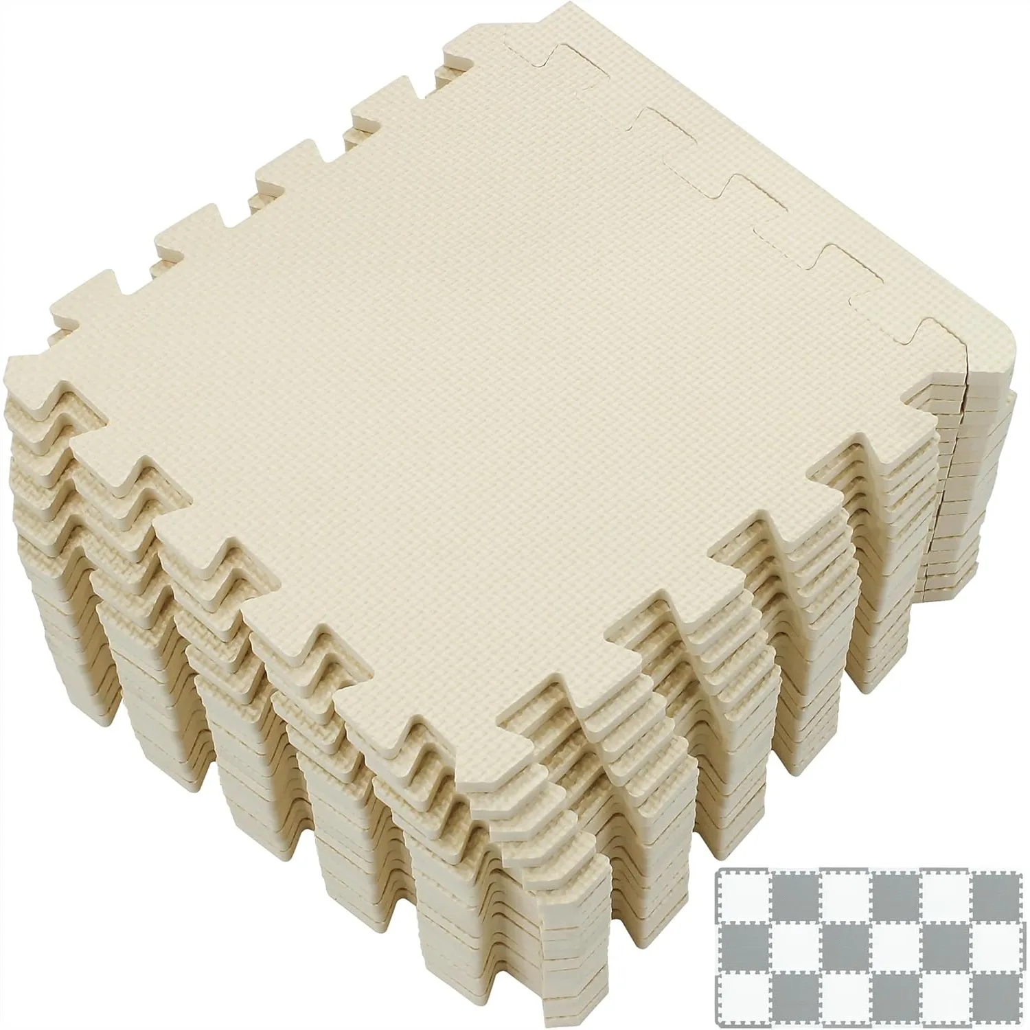 

18 Tiles Interlocking Puzzle Foam Baby Play Mat with Straight Edges, EVA Crawling Mat for Babies, Home Gym Floor Mats, Beige
