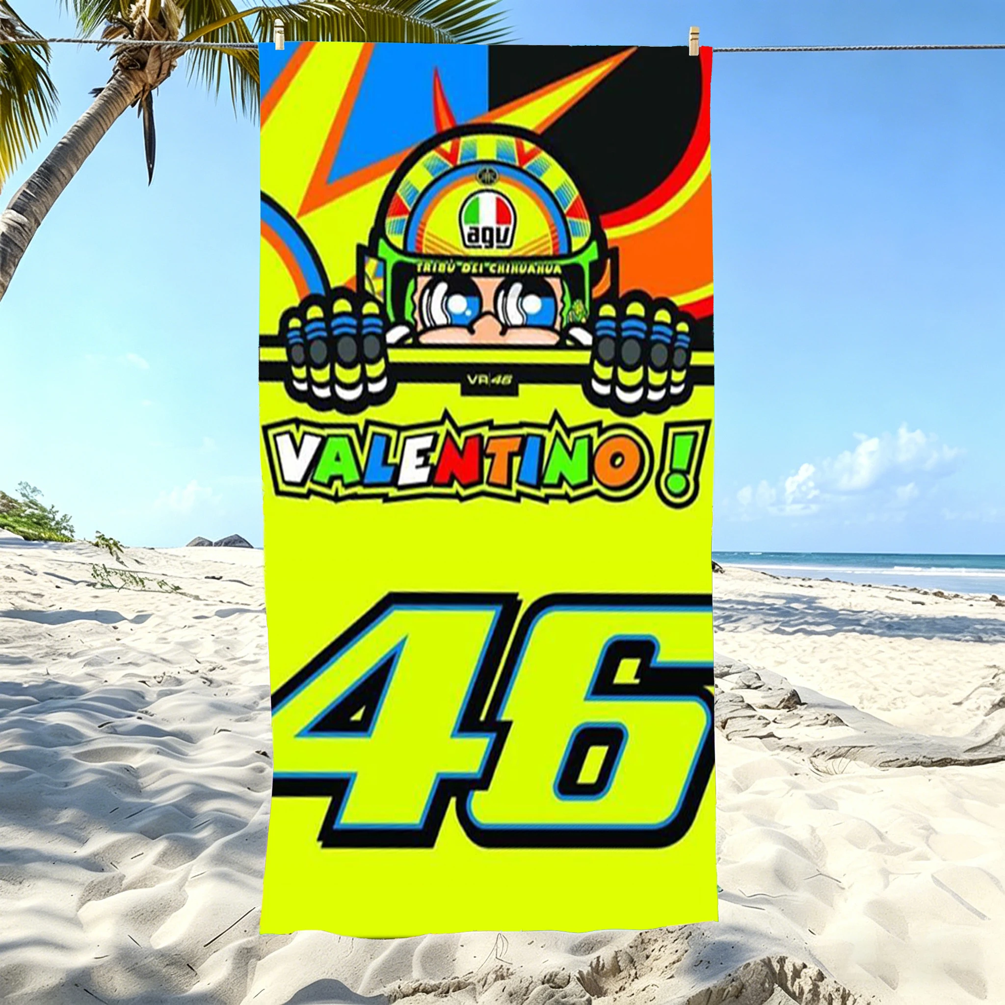 1pc Toalha de Praia com Logo MotoGP Microfibra V-Valentino R-Rossi VR46 # Toalha de banho macia e de secagem rápida 46 para fãs de natação ao ar livre