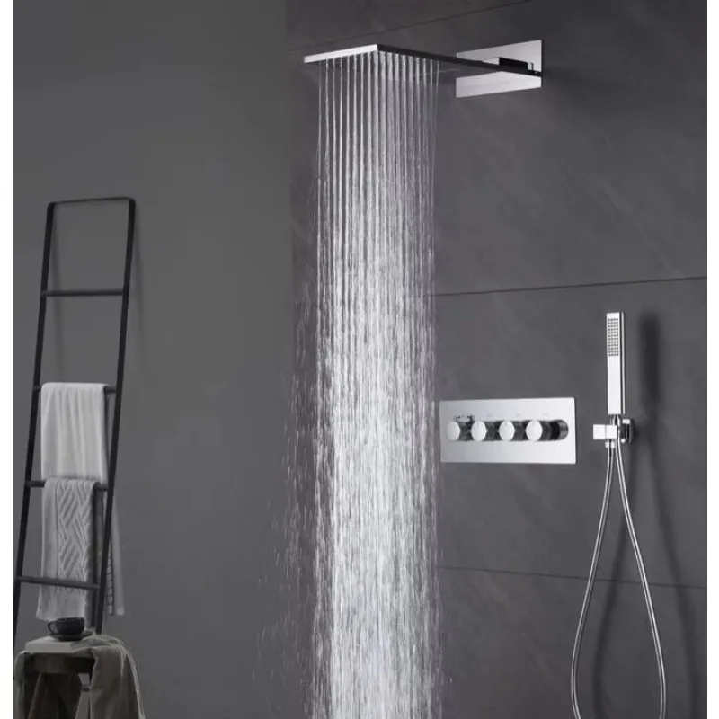 高級真鍮製壁掛け式三方向恒温レインフォール滝型隠しシャワーミキサーセット浴室シャワーシステム