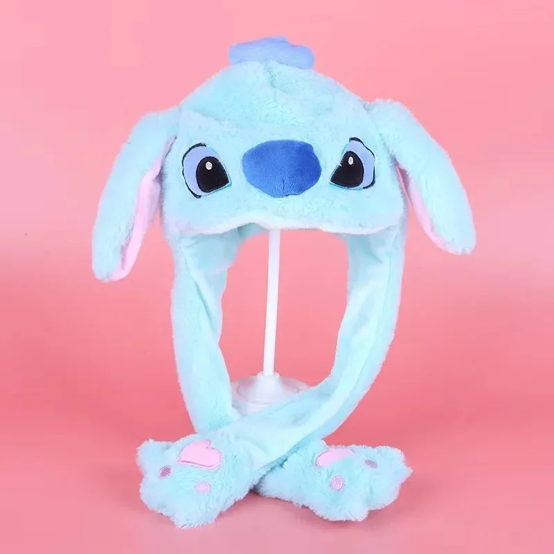 Topi Anime Stitch telinga panjang bercahaya, topi hangat telinga kancing Tekan bergerak lucu bercahaya hadiah ulang tahun anak