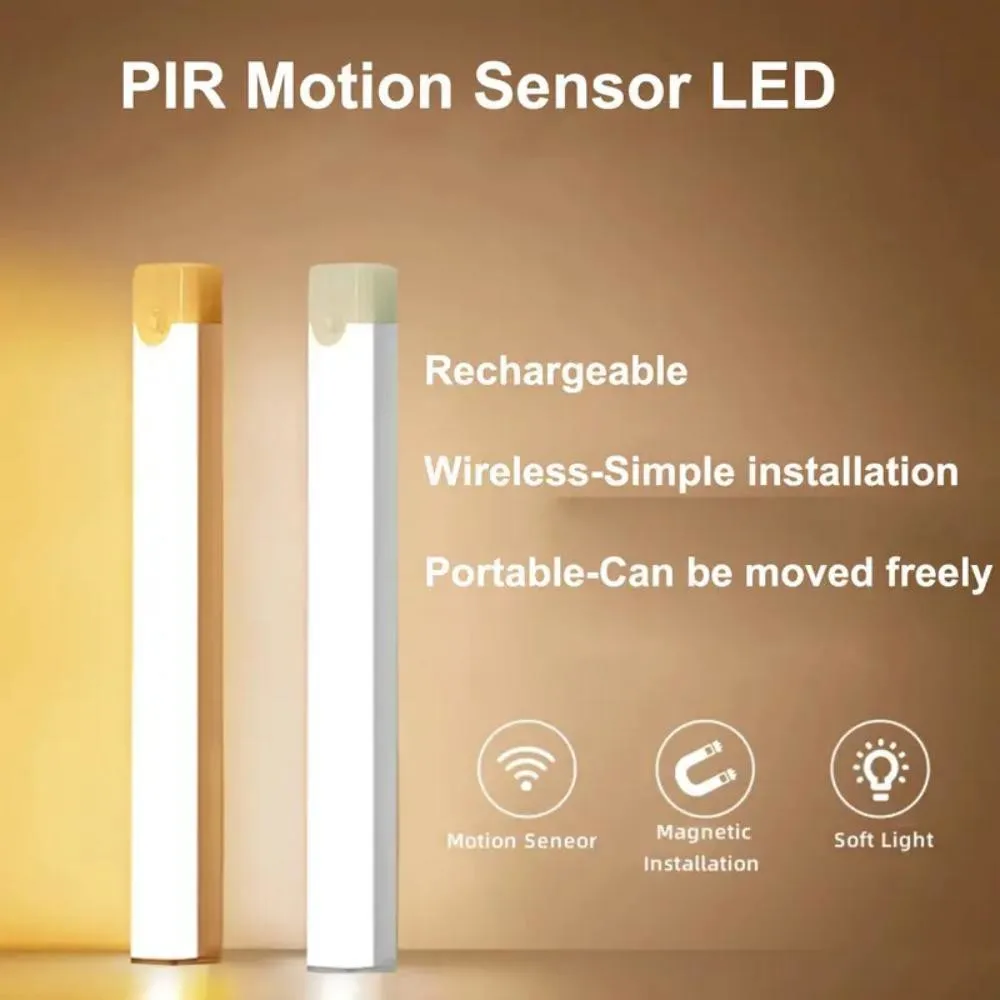 LED 모션 센서 조명, 무선 USB 충전식 야간 램프, 룸 모션 감지기 조명, 캐비닛 램프 아래 야간 조명, 따뜻한 W 