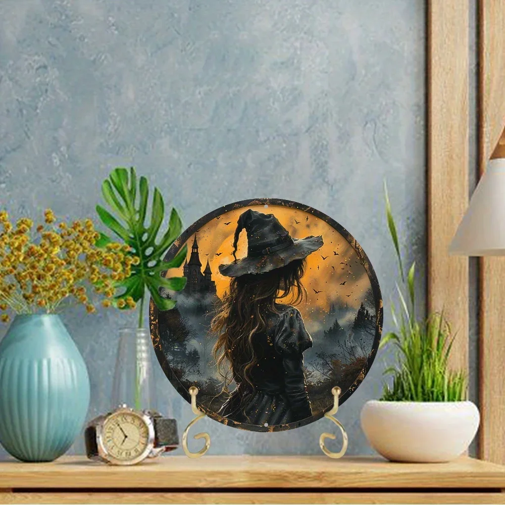 Gothic Witch Themed Art Deco, Metal Round Flat Sign, Unique Office Room, Home Door Decoration, Holiday Gift Idea, Wall Art Decor