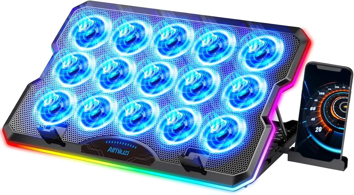 Gaming-Laptop-Kühlpad mit 15 leisen Lüftern, 12–17,3 Zoll, höhenverstellbar, 2 USB-Anschlüssen, Telefonständer