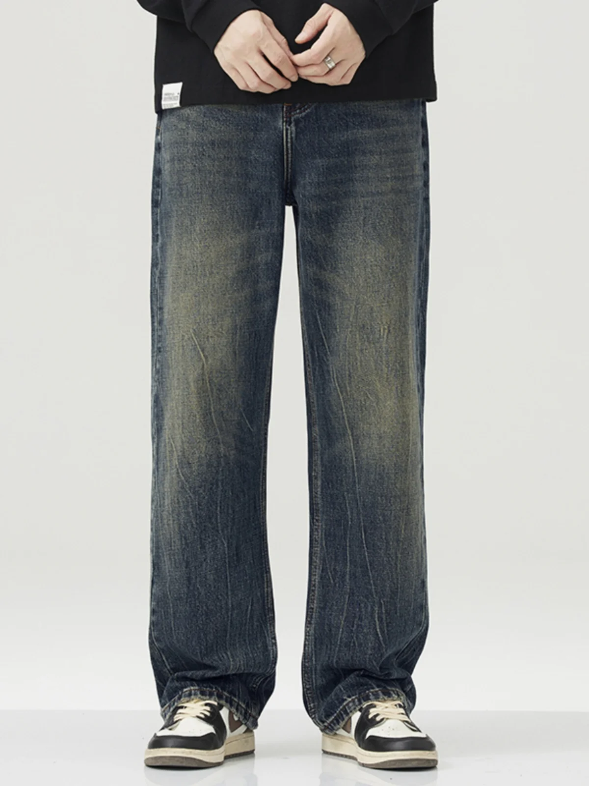 

High-End Retro Men's Jeans Spring Autumn Loose Straight Wide Leg American Casual Versatile Long Pants Cotton Stretch Denim