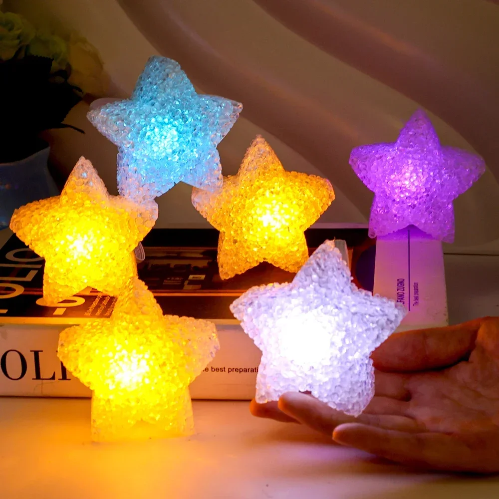 Mini Star Night Lights LED Battery Five-pointed Star Hand-held Light Color Flashing Lighting for Christmas Party Decor Kids Gift