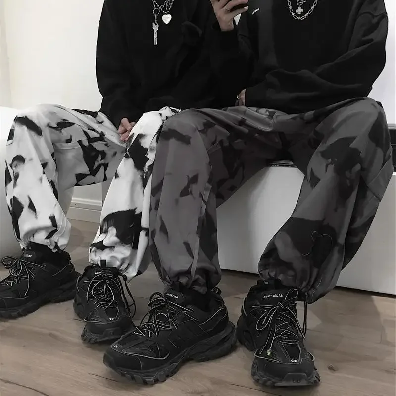 2023 pantalones Tie Dye Harajuku Streetwear pierna ancha mujeres pantalones de cintura alta Punk de gran tamaño estética moda coreana Y2k ropa