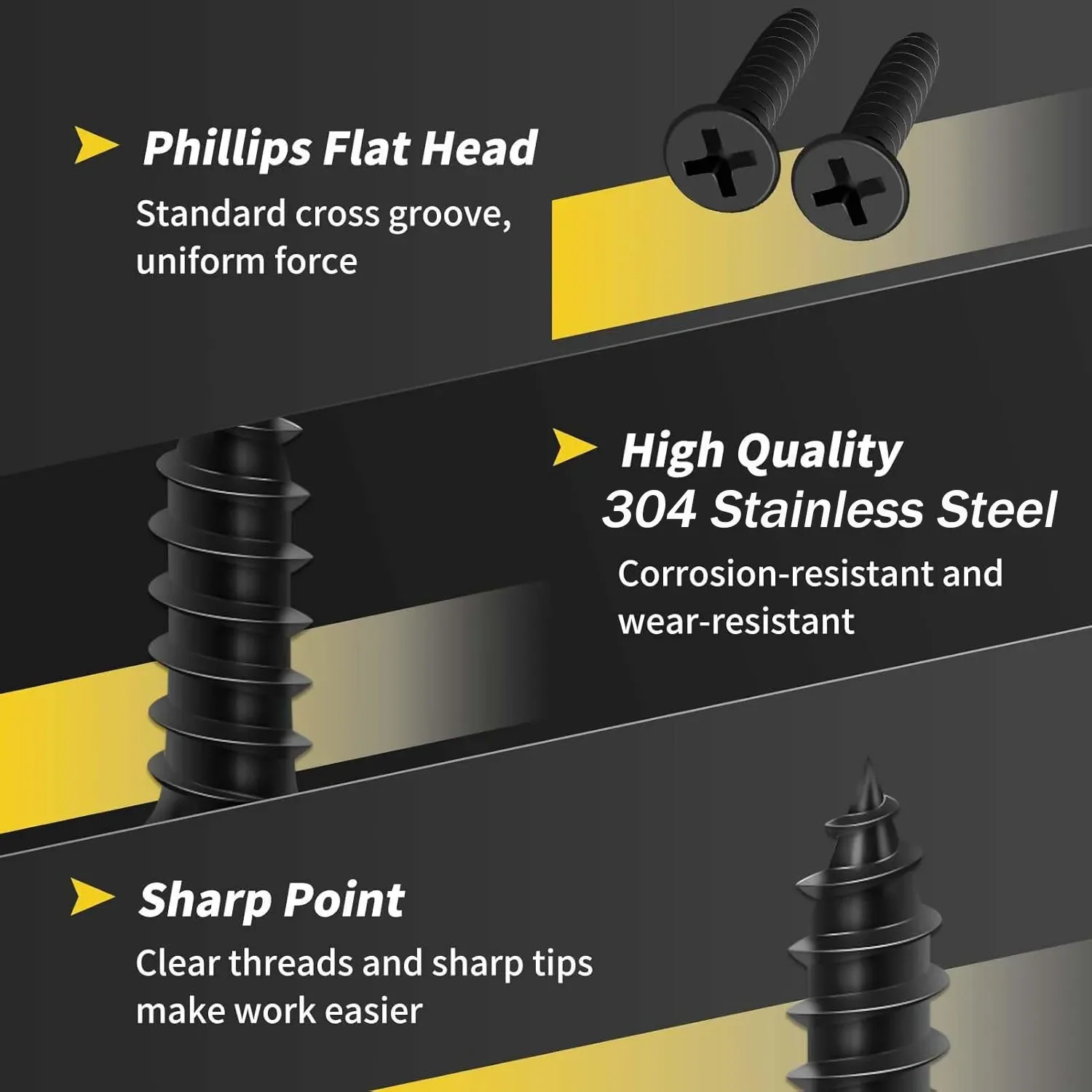 Self-Tapping CA Screws, 304 Stainless Steel Flat Head Screws, M4x6-40mm Metal Screws, Suitable for Furniture Woodworking Project