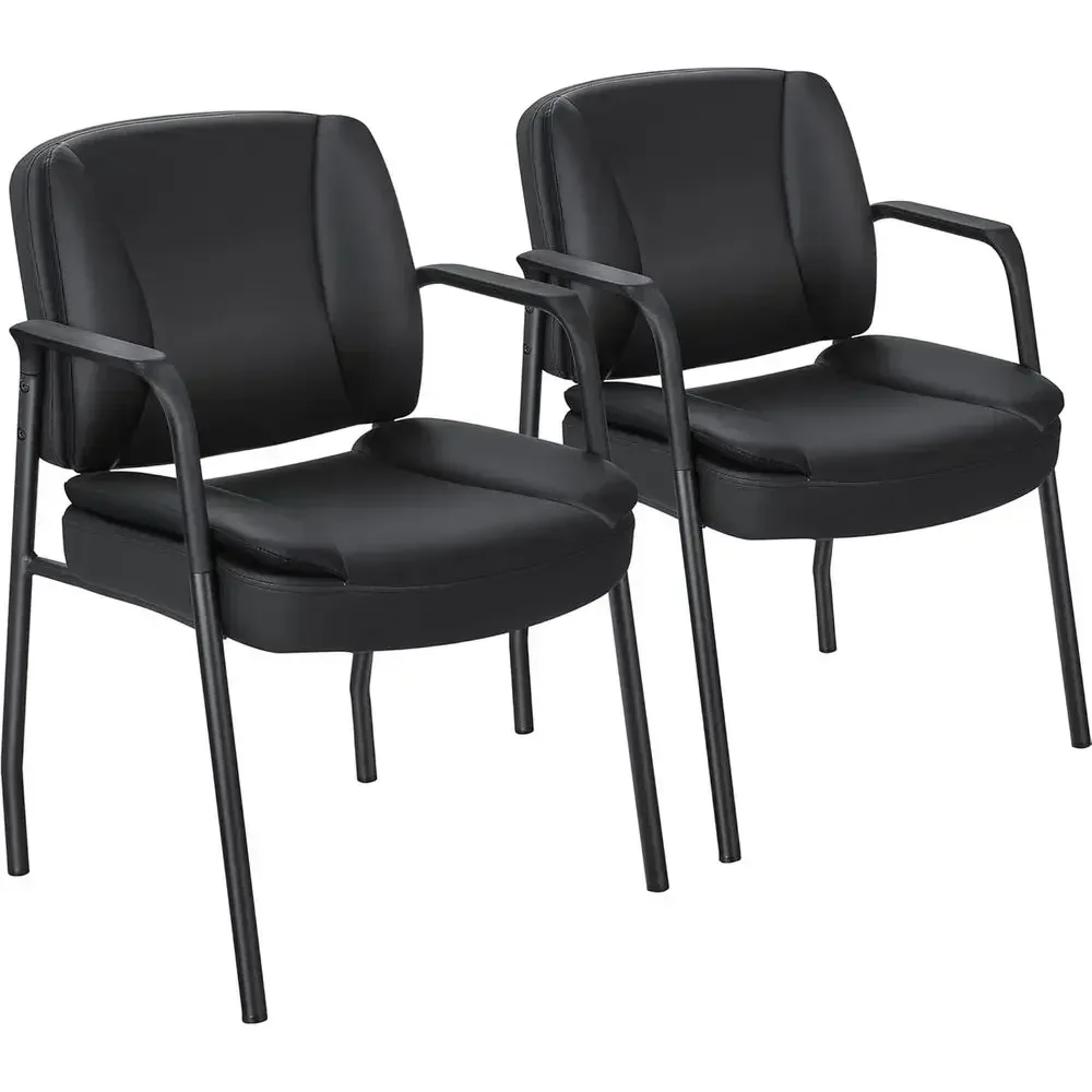 Black Leather Executive Desk Chair with Padded Armrests for Waiting Room or Conference