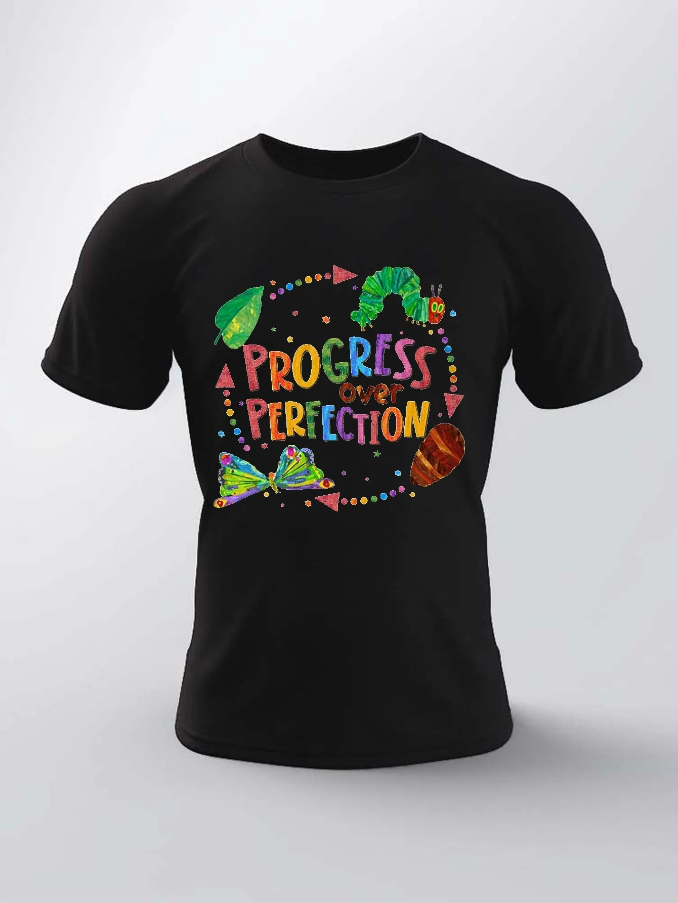 

Мужская футболка с принтом «Прогрес над совершенством», повседневный топ с короткими рукавами, мужская одежда