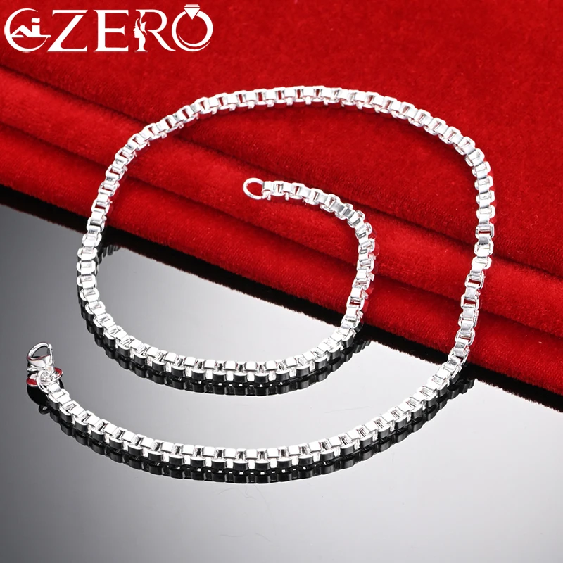 

ALIZERO 925 Sterling Silver 4MM Box Chain Necklace for Women Men Fashion High-Quality Jewelry Charming Accessories Birthday Gift