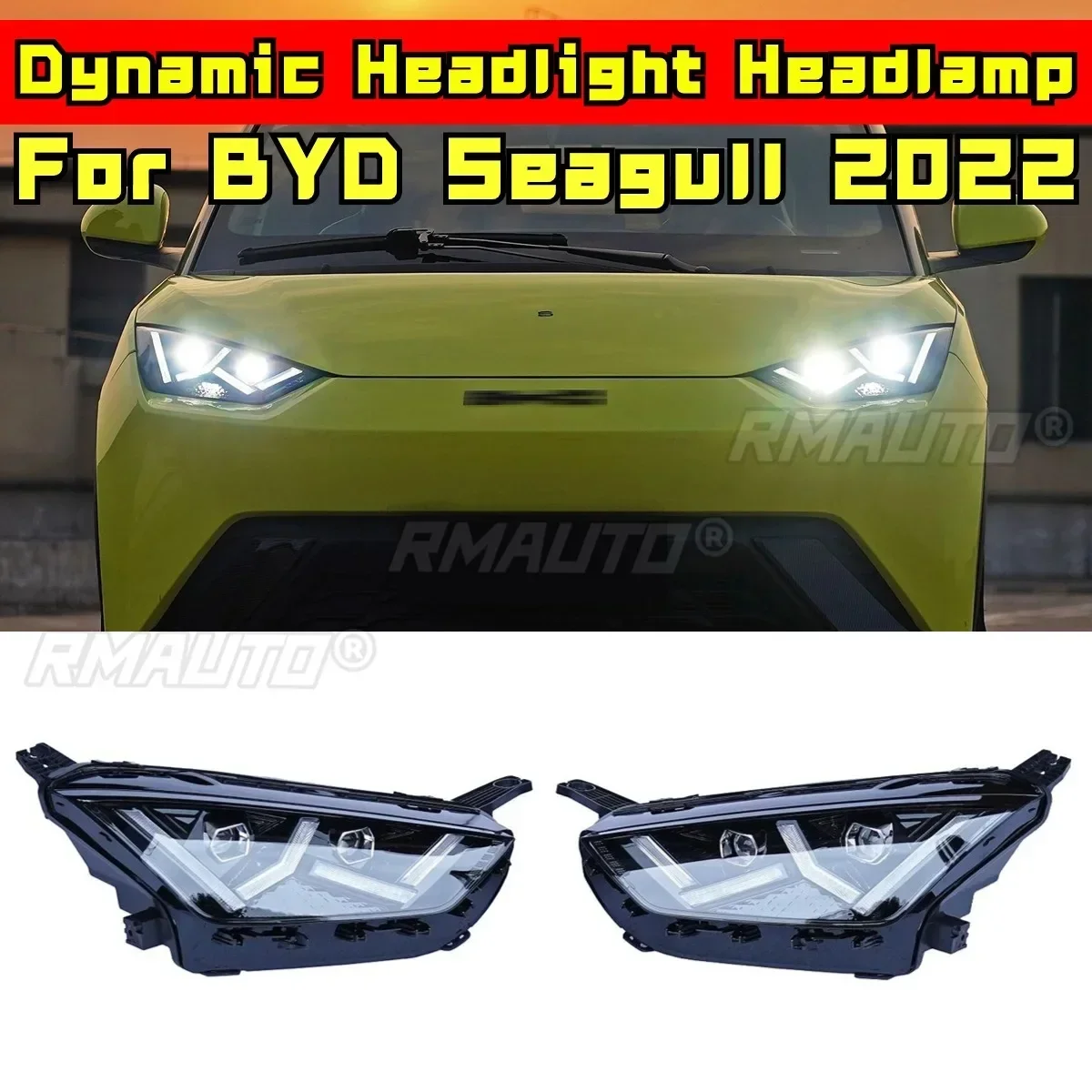 For BYD Seagull 2022 Body Kit Daytime Running Light  Glossy Black Lambo Style Dynamic Headlight Headlamp Car Accessories