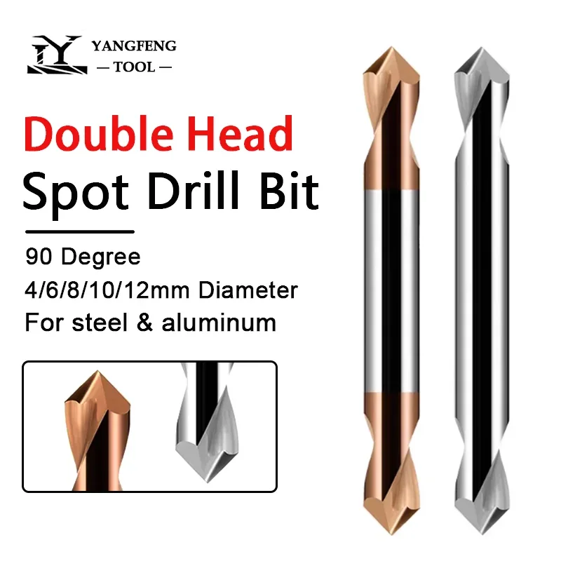 Double Head Spot Drill Bit Point Angle 90 Degree 4-12mm Lengthened Carbide Chamfering Mill for Machining Steel Aluminum