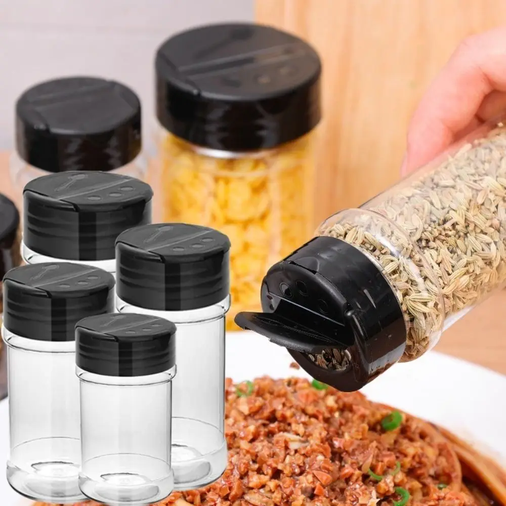 Clear Plastic Spice Jar Adjustable Hole Size Kitchen Storing Spice Powders Salt Pepper Seasoning Bottle Rotateable Lid