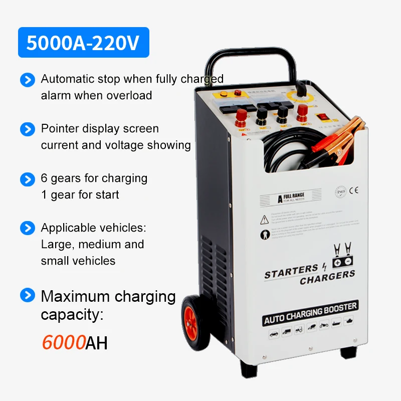 5000A 220V Electric Car Battery Jump Starter Charger 12v 24v Battery Charging