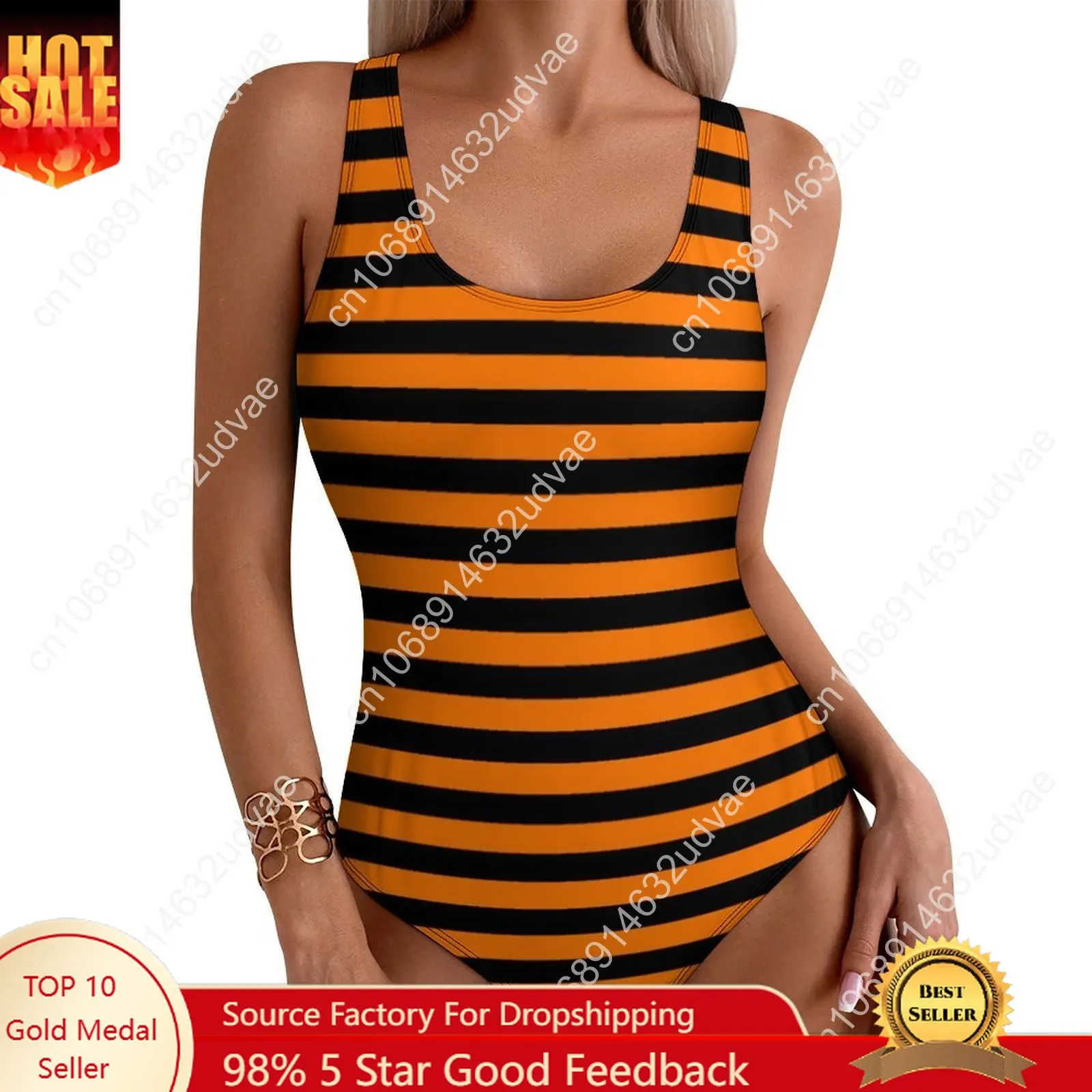 Traje de baño de bruja a rayas negras, traje de baño de una pieza con estampado de Halloween, traje de baño elegante con realce, traje de baño Sexy para vacaciones, traje personalizado
