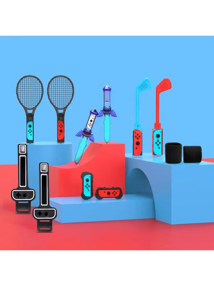 Switch Sports New 12-in-1 Game Somatosensory Sports Accessories Set W Tennis Racket Golf Club Sword Leg Wrist Strap Band