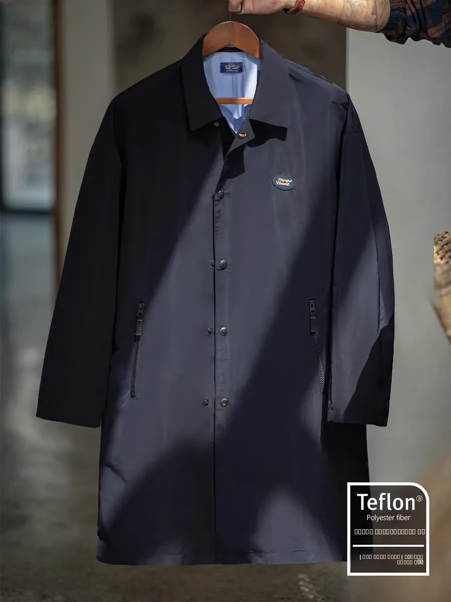 

Maden American Sle Vintage Tee-Proof ken Men's Long Coat Collar Jaet Autumn Faion Urban Loose Fit Polyester