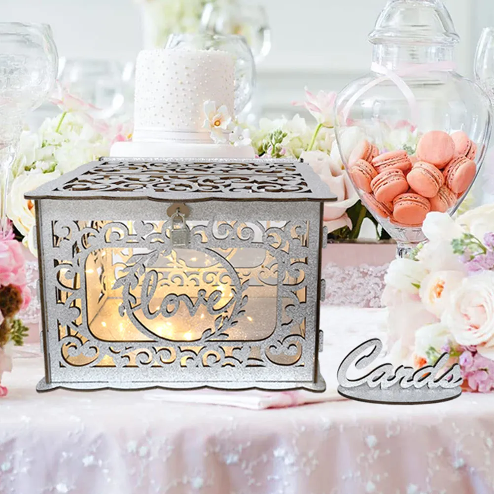 

Набор из 1-го набора полых деревянных коробок для карточек и подарков, коробка для хранения поздравительных открыток на свадьбу, контейнер для пожеланий на годовщину, натуральный