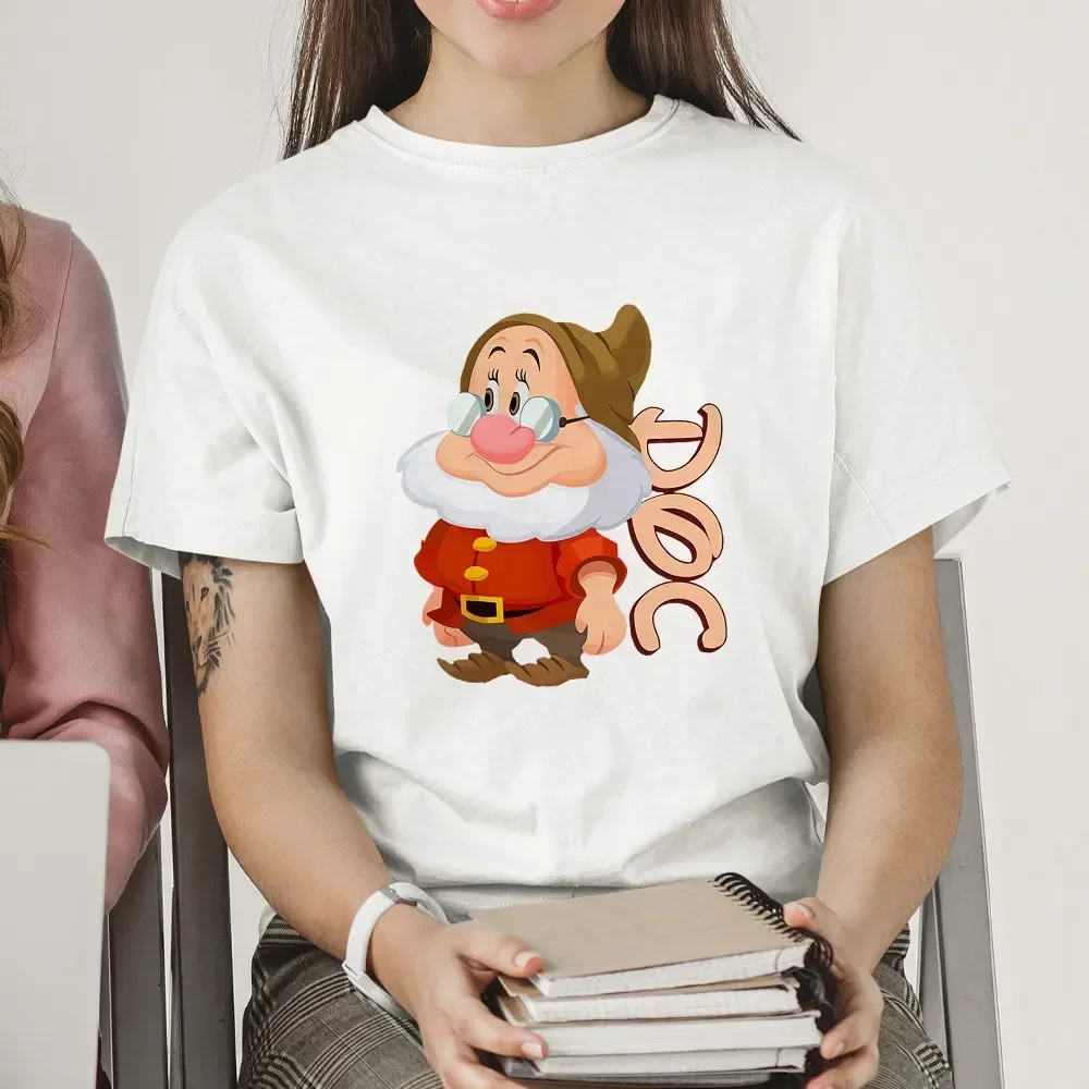 2024 Kawaii nadruk kreskówkowy damskie koszulki letnia moda na co dzień siedem krasnoludków z graficznym luźna krótka rękawem t-shirt Top Unisex