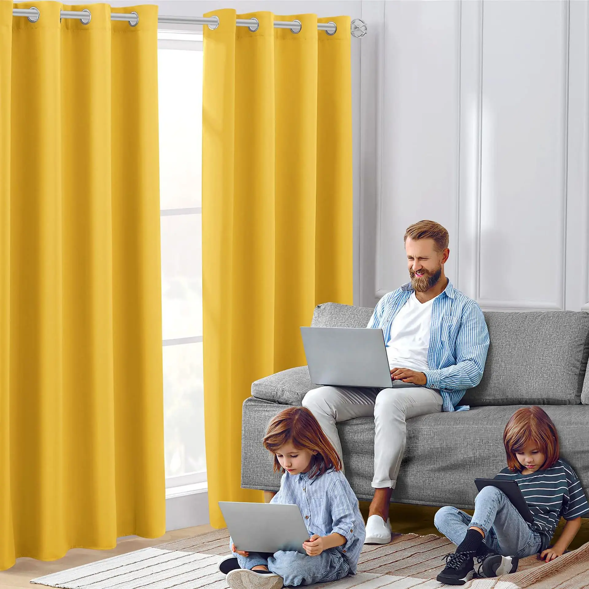 1PC Yellow Blackout Curtains With Black TPU Interlining Thin and Light Drapery Panel for Bedroom Meetingroom Share Room Office