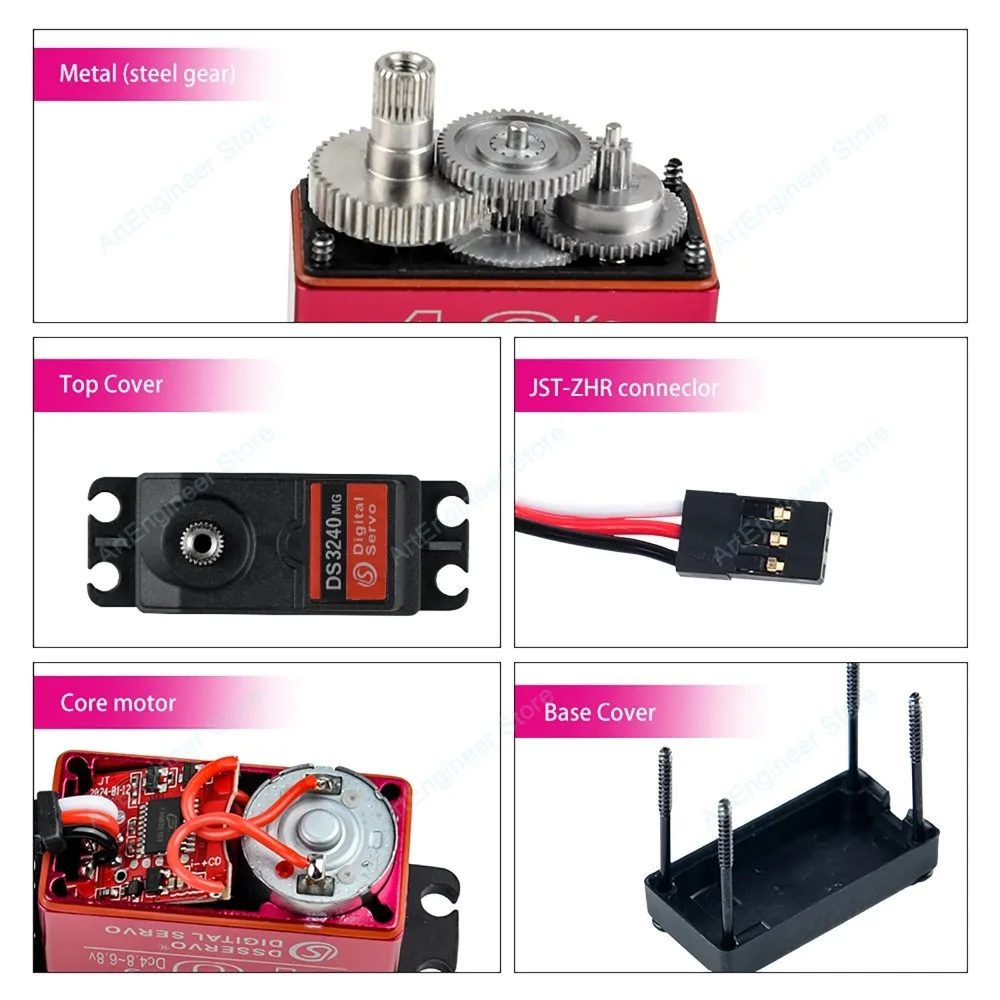 DS3240 40KG High Torque Digital Servo Full Metal Gear Waterproof IP66 25T Servo Arm for 1/8 1/10 RC Car 180/270 Degree Optional