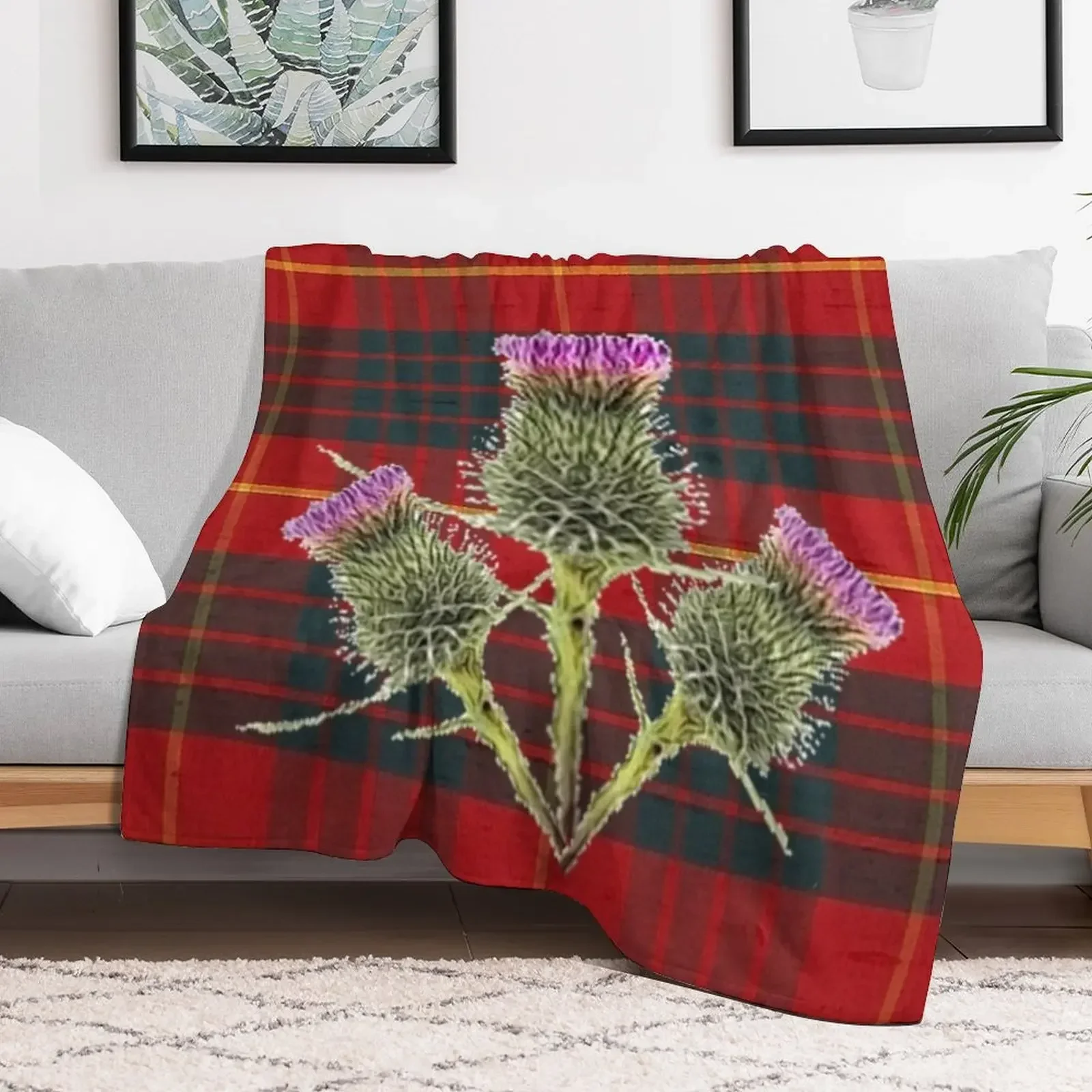 SCOTTISH THISTLES ON CAMERON CLAN TARTAN Throw Blanket Bed Fashionable Luxury Blankets For Sofas Decorative Sofa Blankets