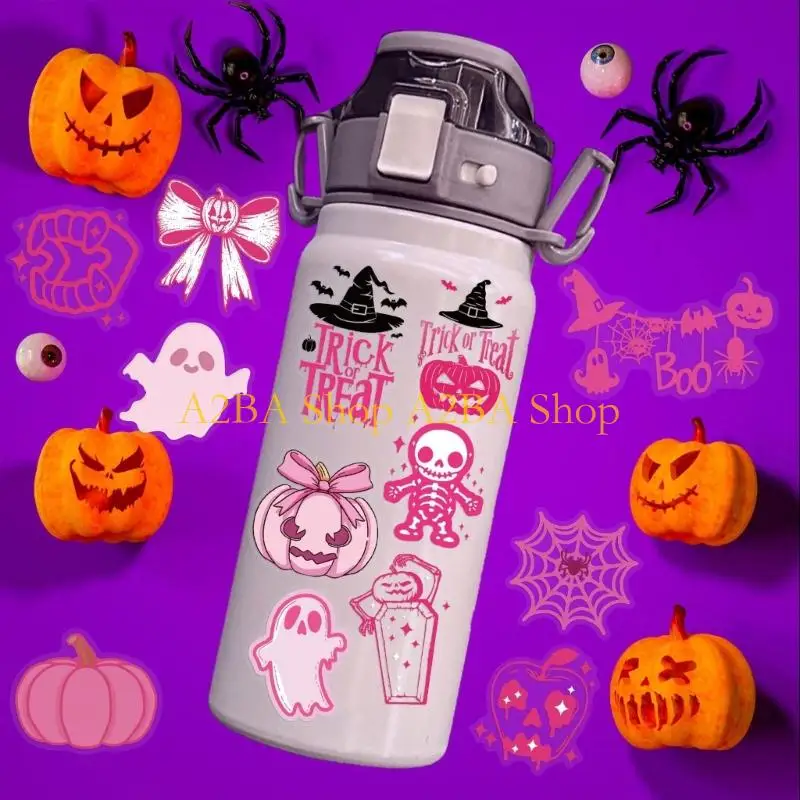 A2BA Waterproof Pink Halloweens Stickers 50PCS Transparents Cartoon Diy Decals For Devices