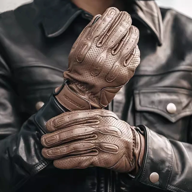 Goatskin Motorcycle Gloves Summer Men Brown Retro Leather Motorbike  Motocross Glove Lady Motorcyclist Guantes Biker Gloves - AliExpress