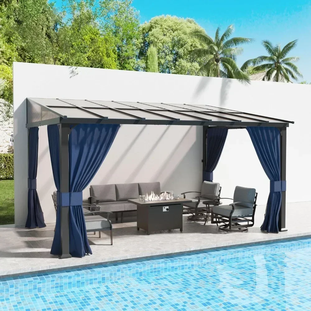 10' X 14' Gazebo, Durable Aluminum Frame & Netting Curtain, Large Wall-Mounted Awnings for Patio, Umbrellas Tents Canopy