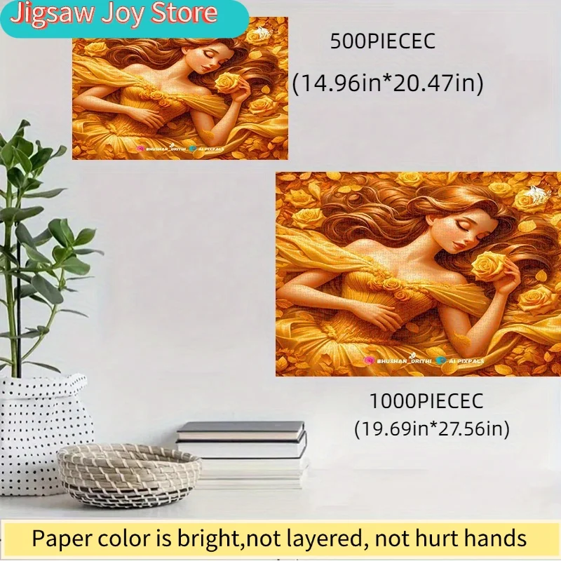 

Пазл Disney 500 деталей, DIY бумажный пазл, Спящая красавица в желтой юбке с лепестками роз и осенними листьями, 500 элементов, пазл Disney