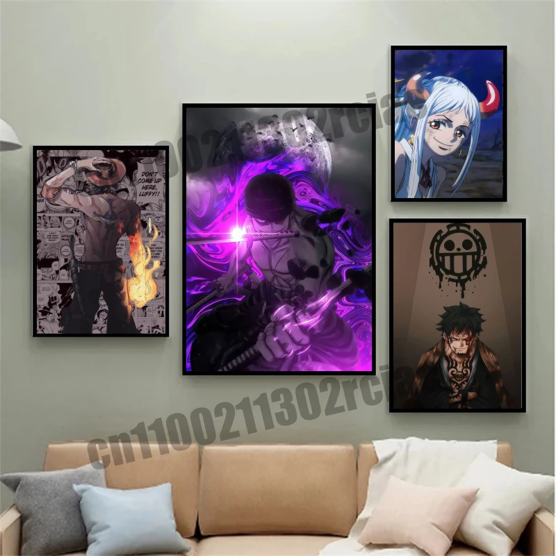 

Japanese childhood classic anime One Piece, Luffy, Zoro, super cool style canvas painting suitable for living room decoration