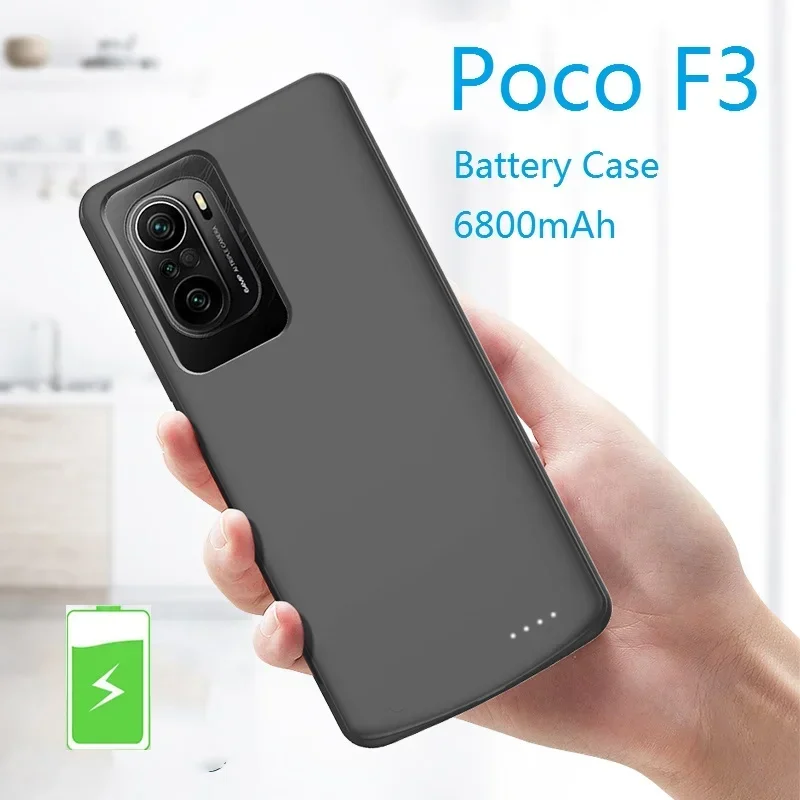 

6800mAh battery charger case For Xiaomi Poco F3 charging cases Portable Silm Silicone Shockproof External Power Bank Phone case
