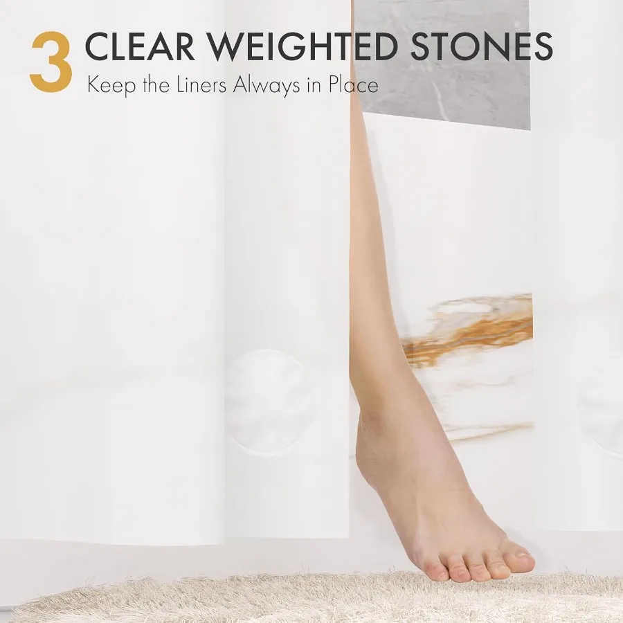 2 Pack 72 x 72 Inches PEVA Plastic Shower Liner with 3 Weighted Stones and 12 Rustproof Metal Grommets for Standard Size Bathro