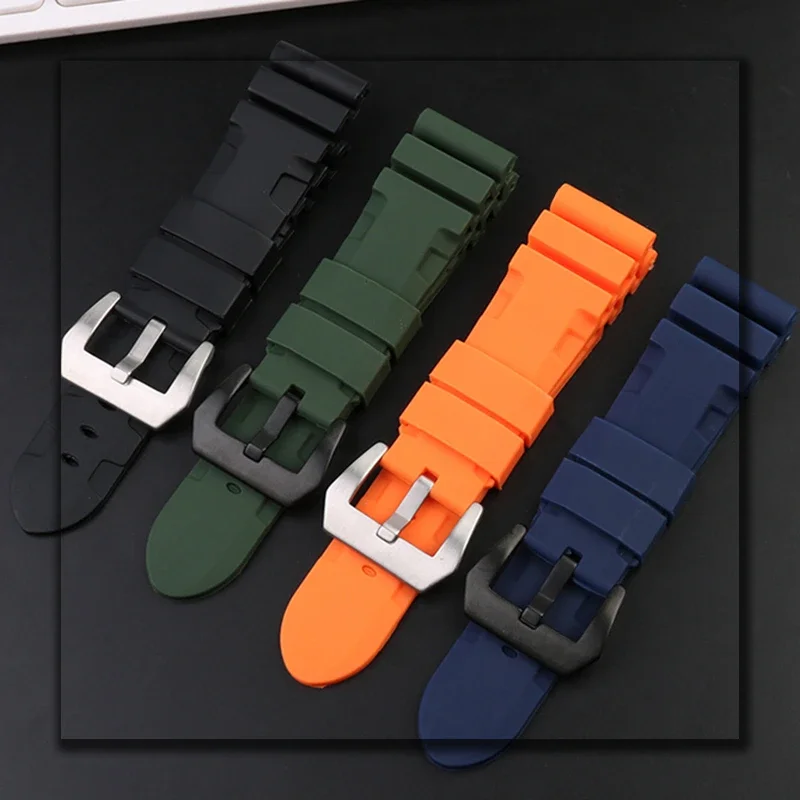 Black Blue Green Orange watch band Silicone Rubber Watchband men\'s 22mm 24mm For Panerai 111 441 386 Sport Soft Strap Free tools