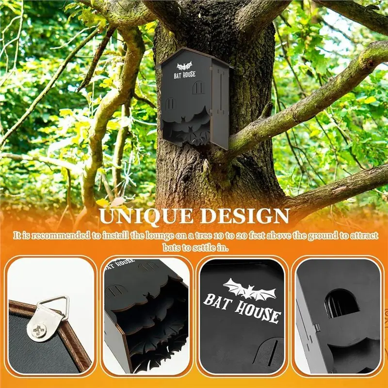 Y49A-Wooden Bat House Outdoor For Outside Wall Mount Three-Chamber Shelter Box For Bat Habitat In Garden Tree